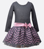 Bonnie Jean Pink and Gray Chevron Drop Waist Dress