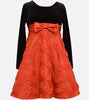 Bonnie Jean black stretch velvet and red embroidered bonaz mesh dress with a red satin waist bow.